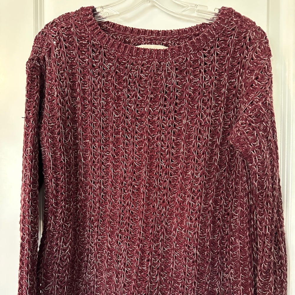 𝅺LOFT  Burgandy Loose Weave Sweater - S